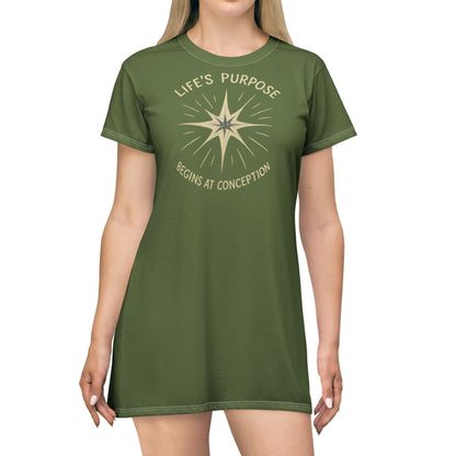 "Life's Purpose Begins at Conception #02", T-Shirt Dress (Kangaroo-Bush)