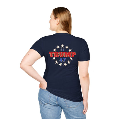 "Trump 45-47 Circle of Stars", Unisex Softstyle T-Shirt