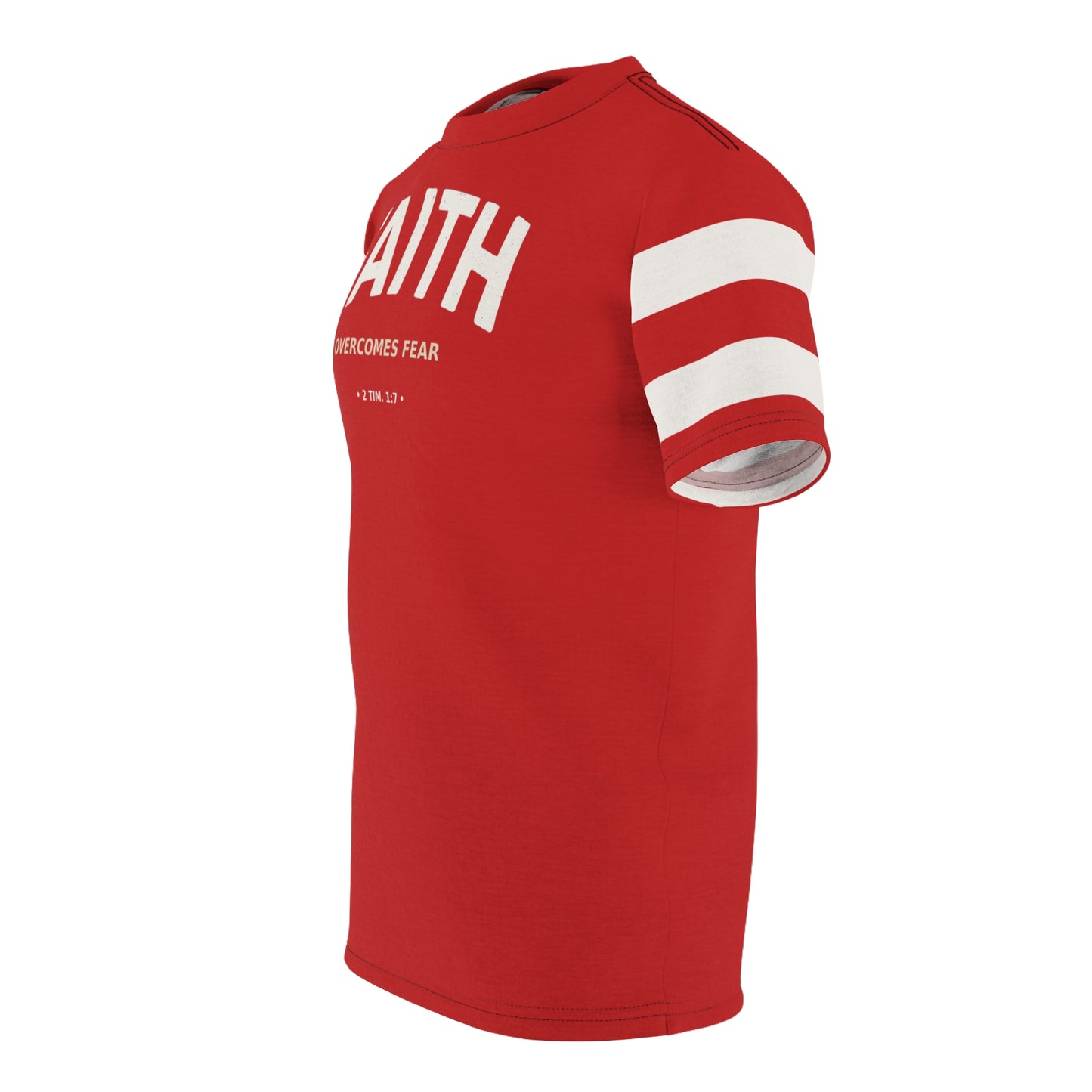 "Faith Overcomes Fear", Unisex Tee (Light Cherry Red)