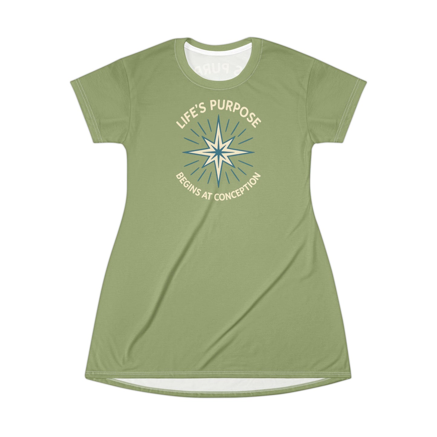 "Life's Purpose Begins at Conception #01", T-Shirt Dress (Fresh Guacamole)