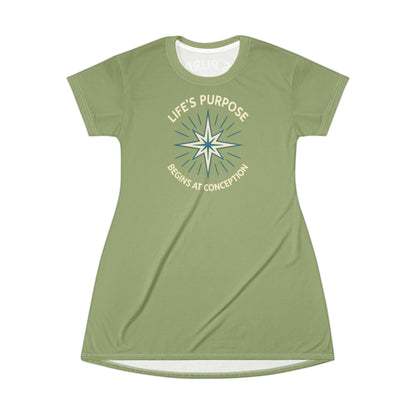 "Life's Purpose Begins at Conception #01", T-Shirt Dress (Fresh Guacamole)