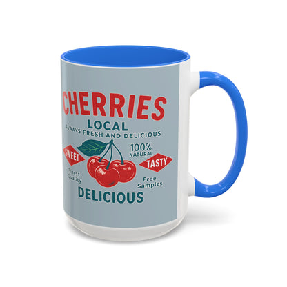 "Delicious Cherries", Colorful Mugs (11oz, 15oz) (Washed Silver-Blue)