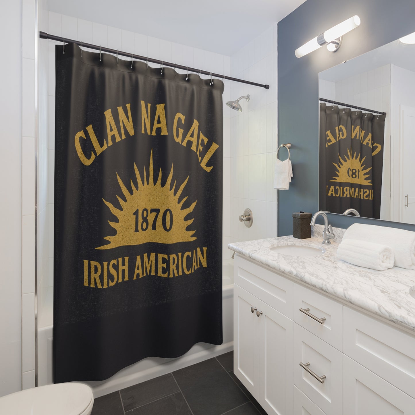 "Clan na Gael - Irish American", Shower Curtains (Black Denim)