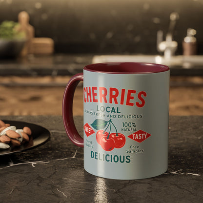 "Delicious Cherries", Colorful Mugs (11oz, 15oz) (Washed Silver-Blue)