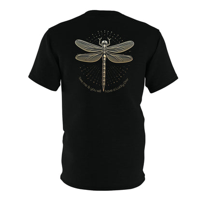"Lucky Day Dragonfly", Wearable Fine Art Unisex T-shirt (Peatshadow Black)