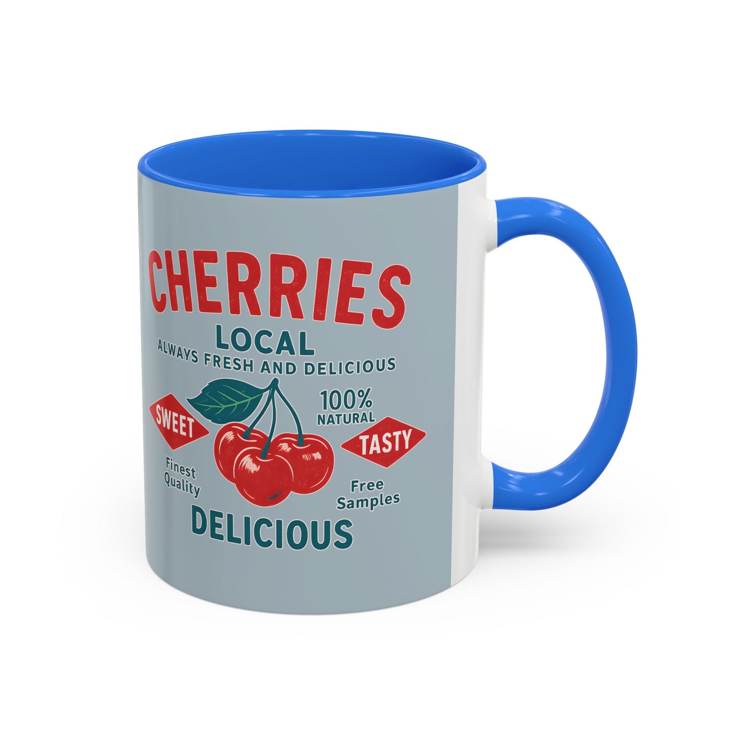 "Delicious Cherries", Colorful Mugs (11oz, 15oz) (Washed Silver-Blue)
