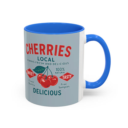"Delicious Cherries", Colorful Mugs (11oz, 15oz) (Washed Silver-Blue)