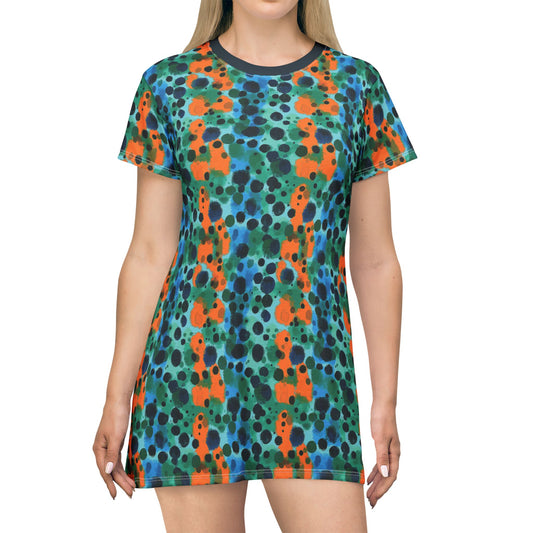 "Midnight Coral", T-Shirt Dress (Atlantic Storm Collar)