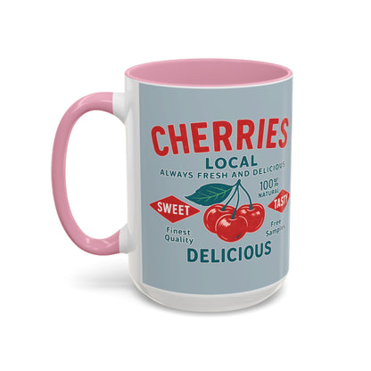 "Delicious Cherries", Colorful Mugs (11oz, 15oz) (Washed Silver-Blue)