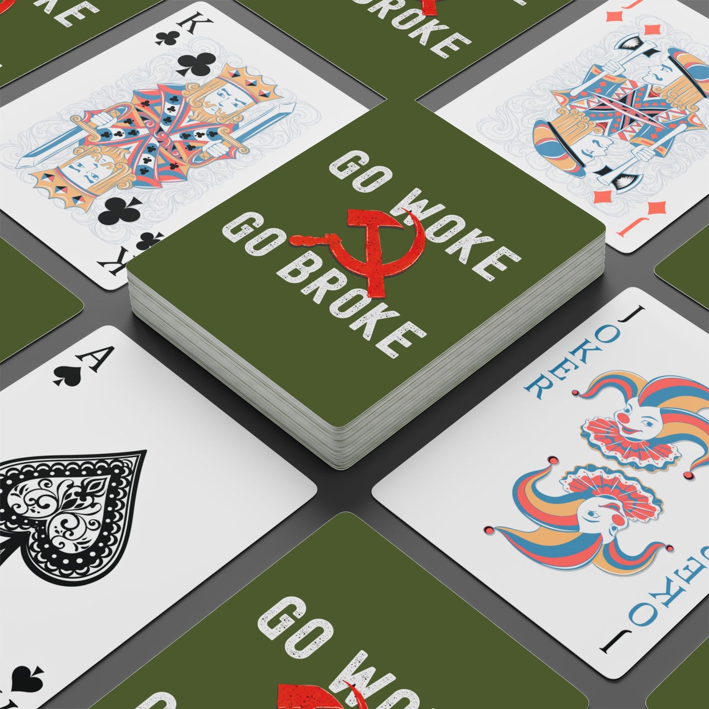 "Go Woke Go Broke (Communist)", Cultural Playing Cards (Kangaroo-Bush Green)
