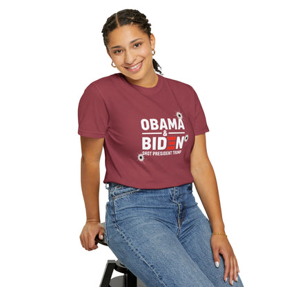 "Obama & Biden Shot President Trump", Unisex Black T-shirt