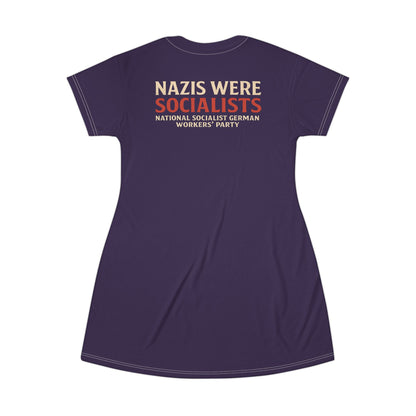 "Nazis were Socialists", T-Shirt Dress (Russian Violet)