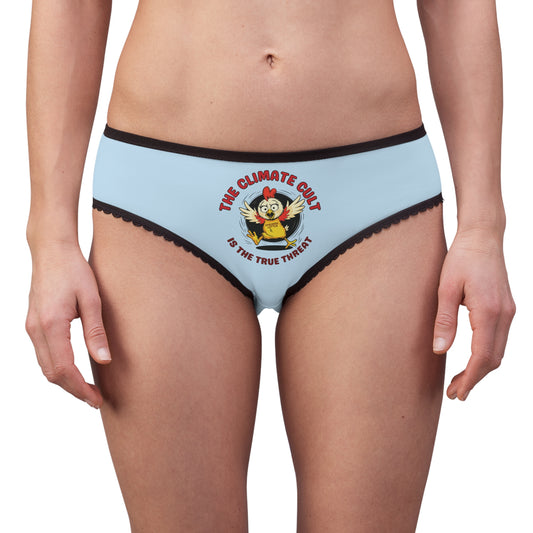 "The Climate Cult" (Chicken Little), Women's Briefs (Arctic Blue)