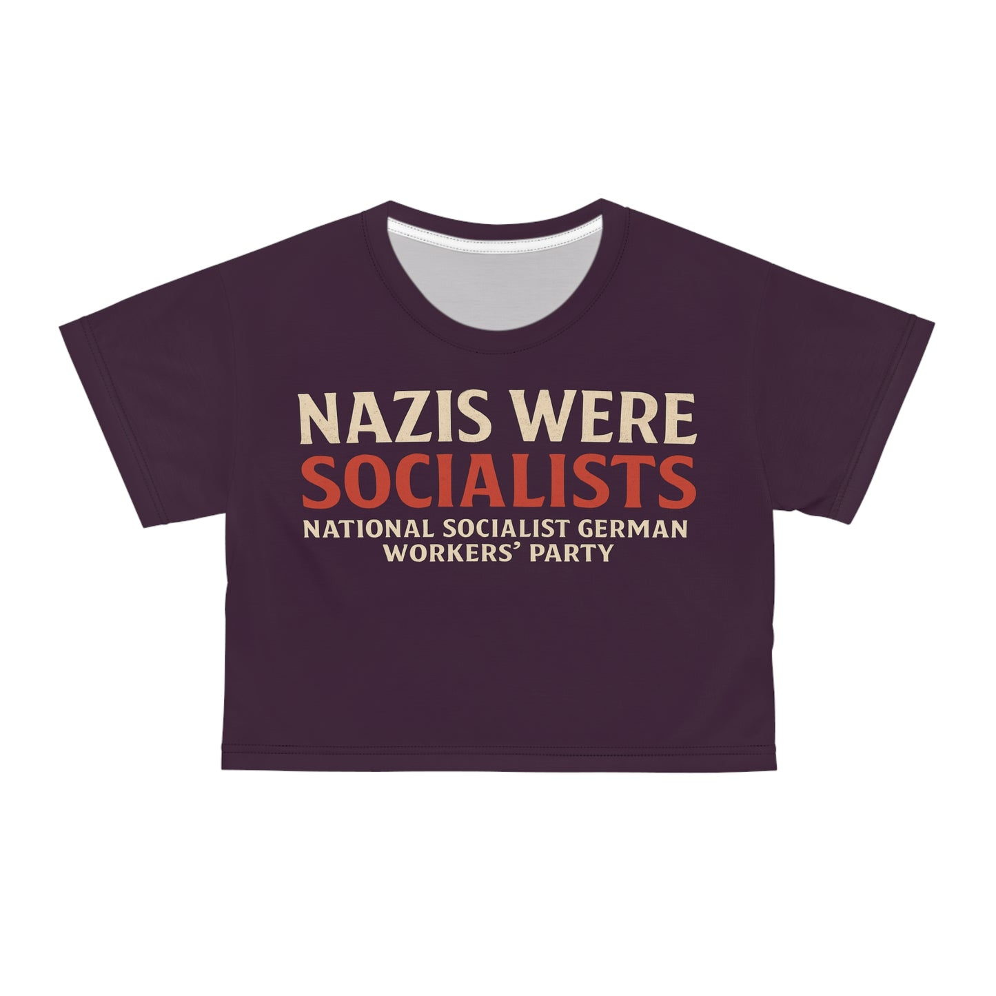 "Nazis were Socialists", Wearable Pattern Art Crop Tee (Synallactida Purple)