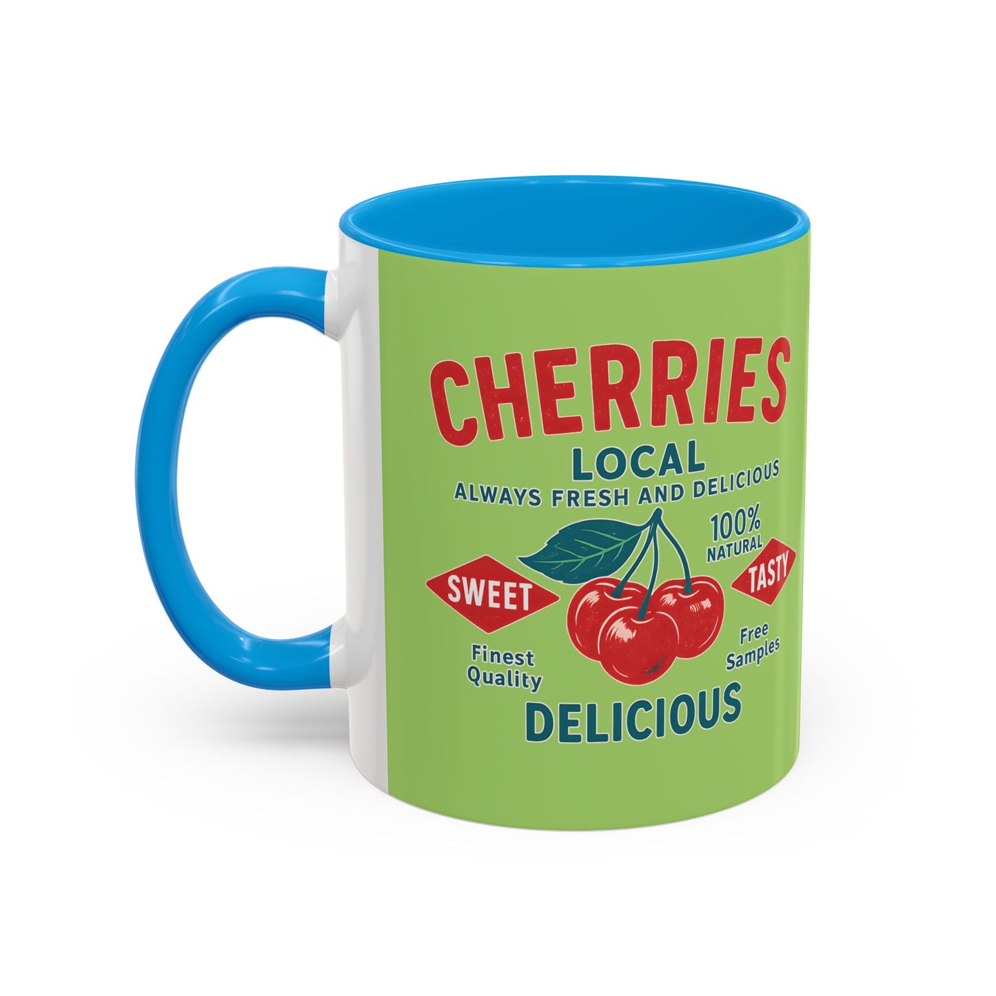 "Delicious Cherries", Colorful Mugs (11oz, 15oz) (Orchard Lime)