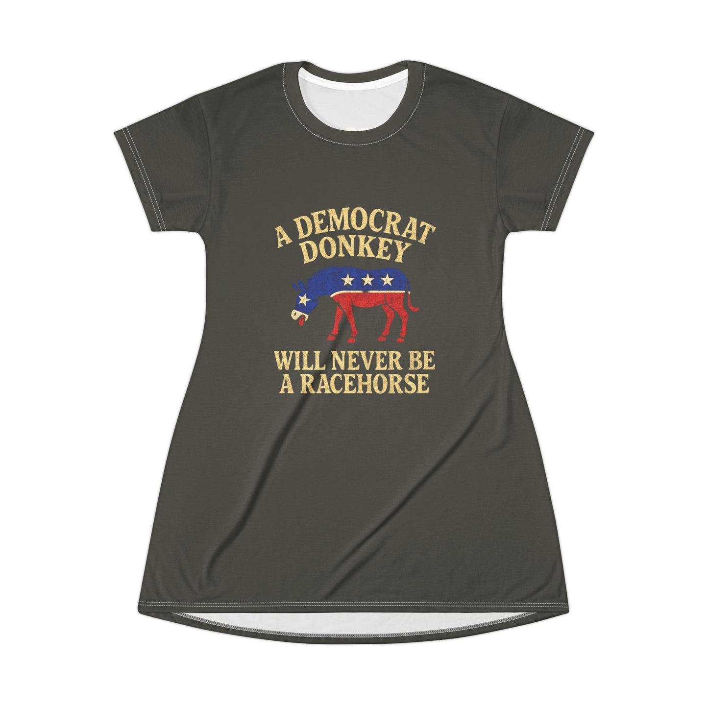 "A Democrat Donkey", T-Shirt Dress (Zambeze Plains Grey)