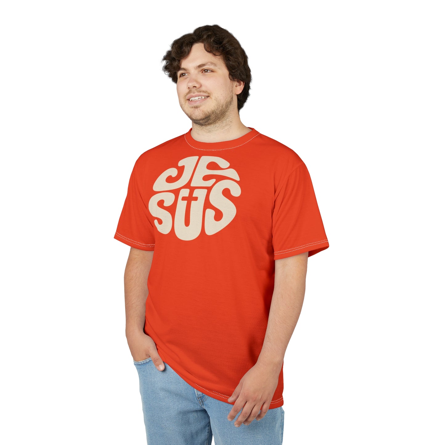 "Retro Jesus", Unisex T-shirt (Orange Flame)