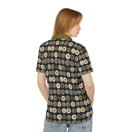 "Punk Polka", Unisex Polo Shirt (Soft Fig Green Collar)