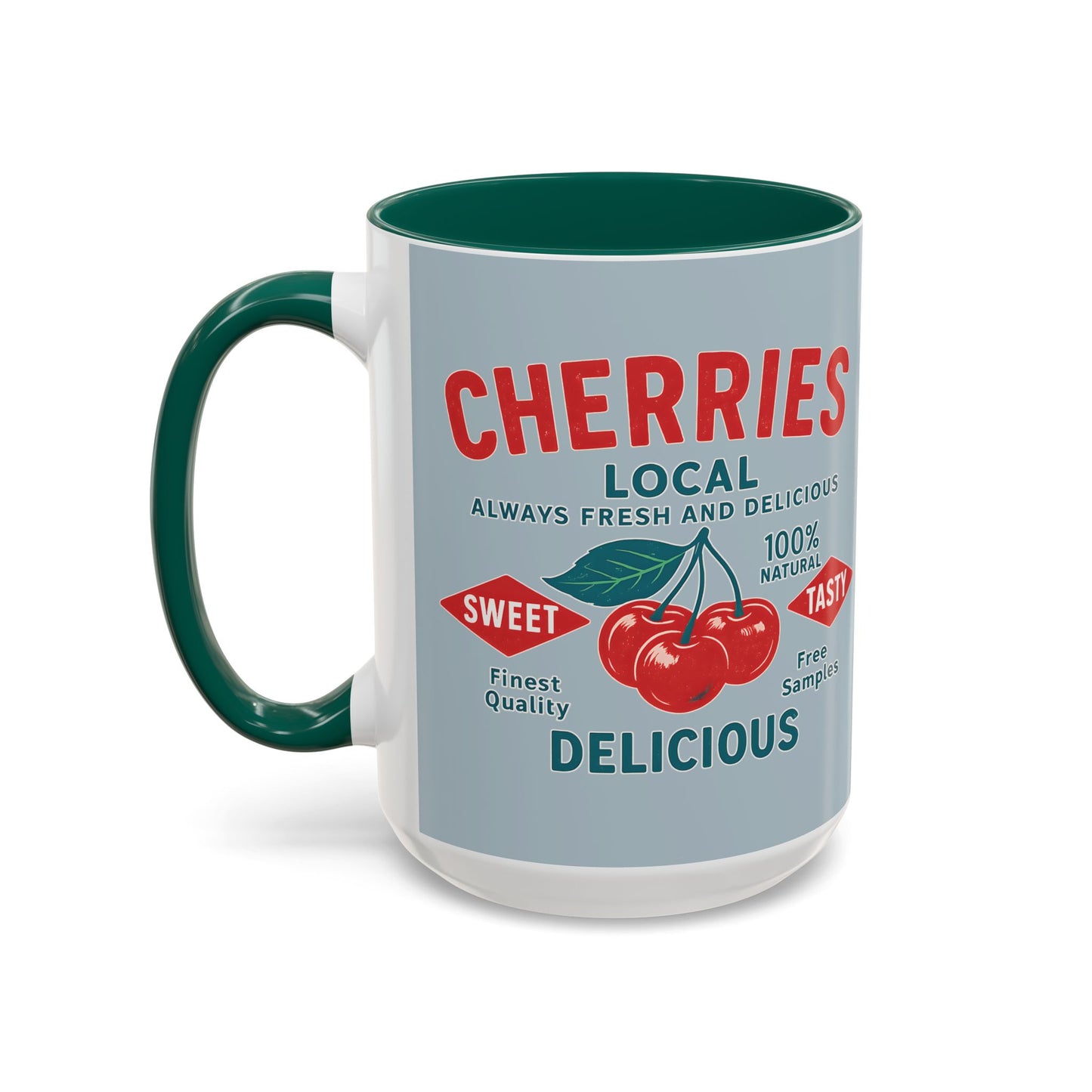 "Delicious Cherries", Colorful Mugs (11oz, 15oz) (Washed Silver-Blue)
