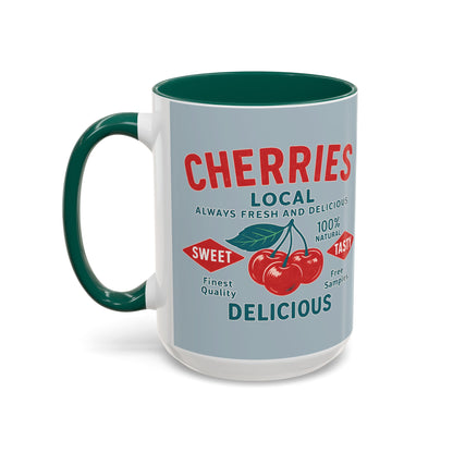 "Delicious Cherries", Colorful Mugs (11oz, 15oz) (Washed Silver-Blue)