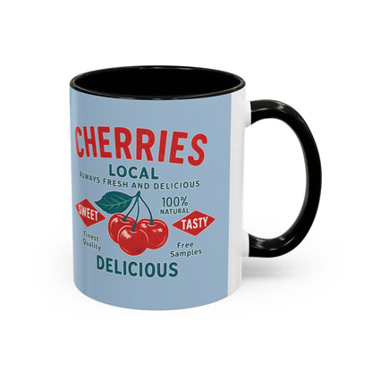 "Delicious Cherries", Colorful Mugs (11oz, 15oz) (Retro Sky)