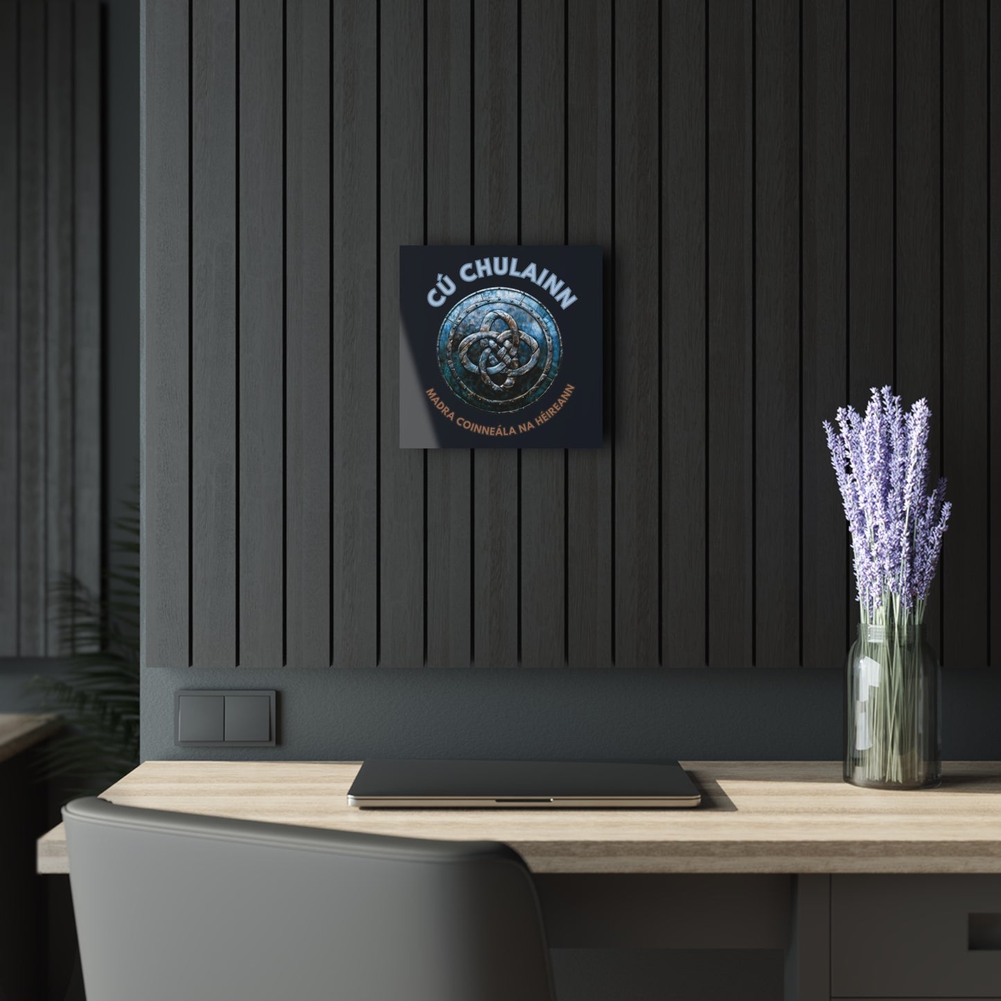 "Cú Chulainn Gaelic Shield" Acrylic Wall Print (French Cleat Hanging) (Blackstone Blue)