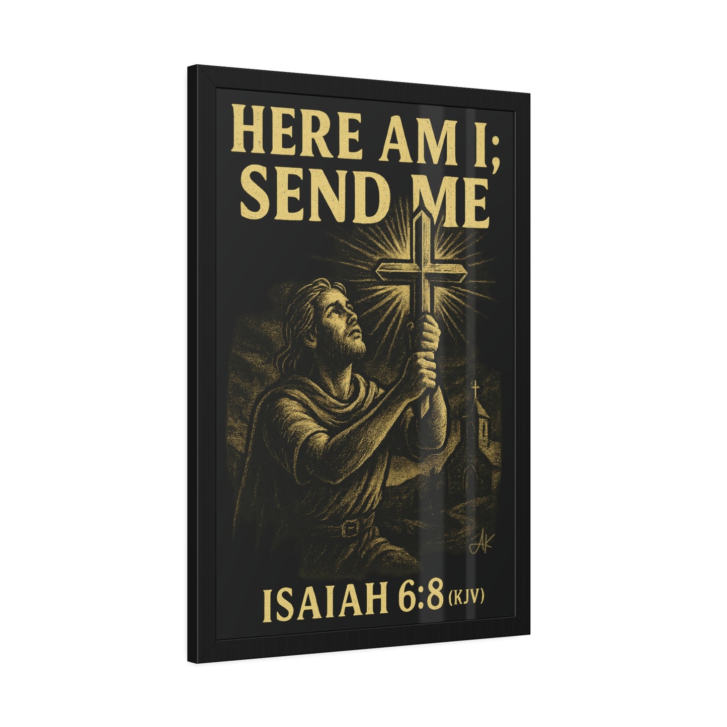 "Isaiah 6:8 (KJV)", Framed Paper Poster (Shadow Black)