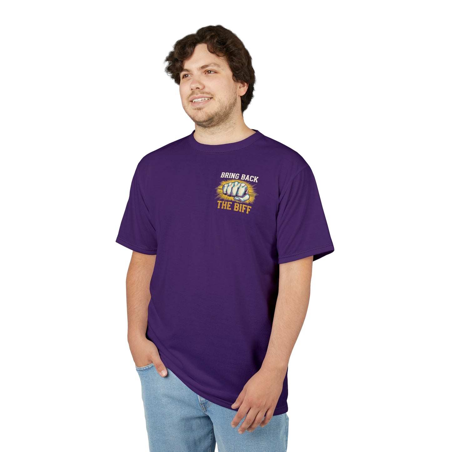 "Bring Back The Biff", Unisex T-shirt (Quandong Plum)