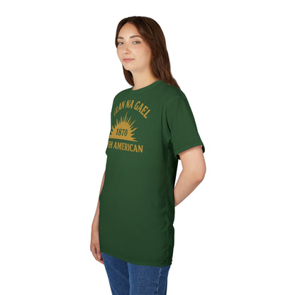 "Clan na Gael - Irish American", Unisex T-shirt (Brithemain Green)