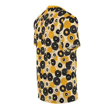 "Old 45's", Wearable Pattern Art Unisex Tee (Cyber Yellow Collar)