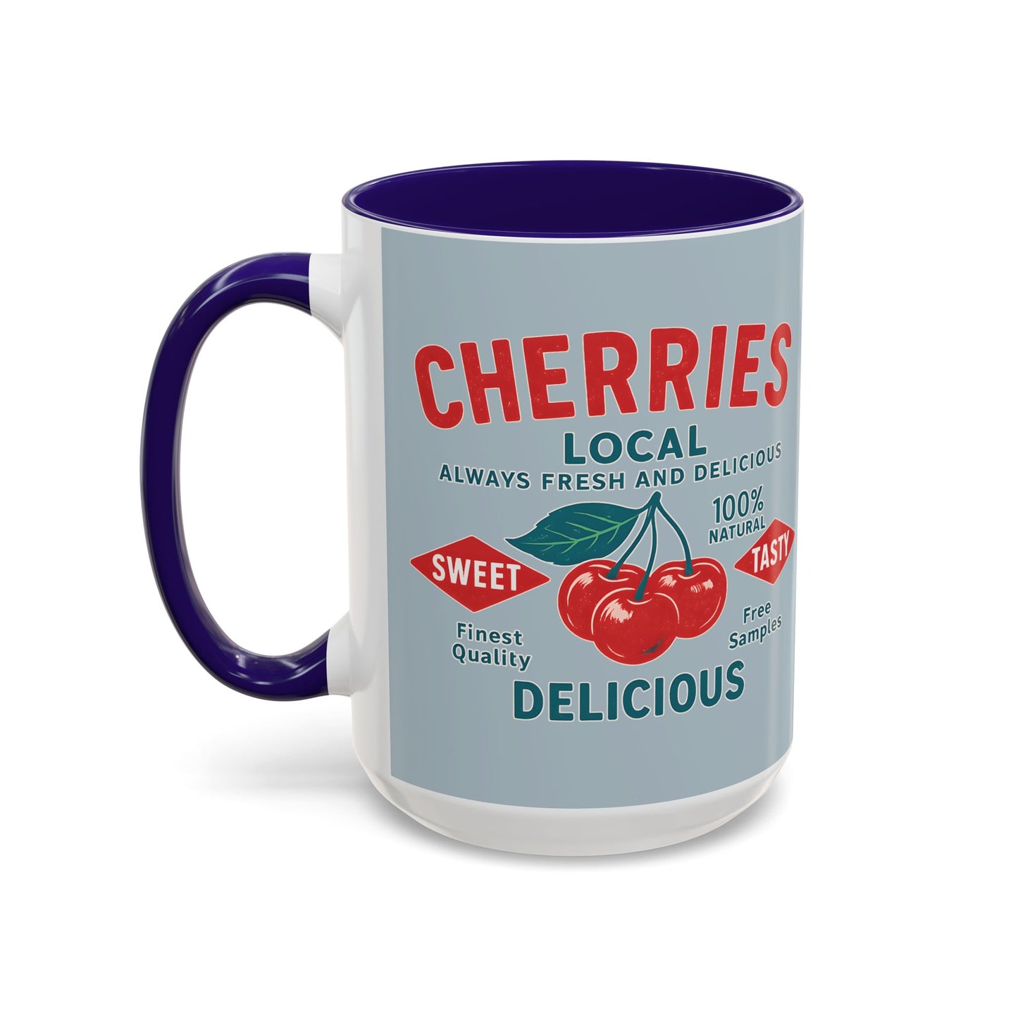 "Delicious Cherries", Colorful Mugs (11oz, 15oz) (Washed Silver-Blue)