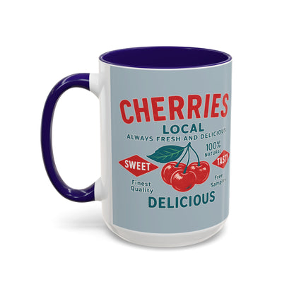 "Delicious Cherries", Colorful Mugs (11oz, 15oz) (Washed Silver-Blue)