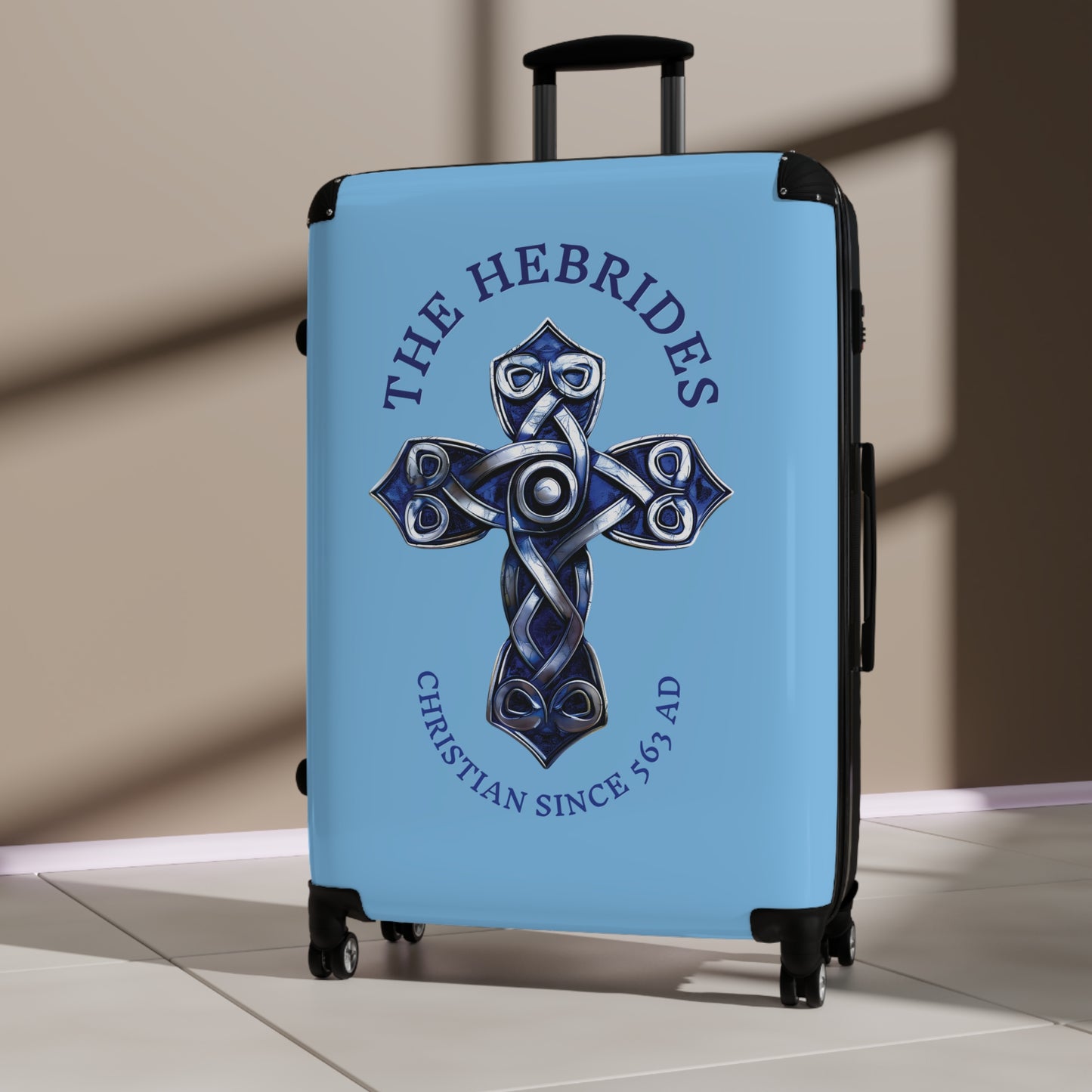 "The Hebrides - Christian Since 563 AD", Suitcases (Sky Blue)