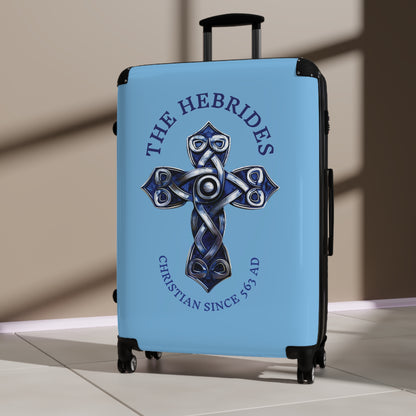 "The Hebrides - Christian Since 563 AD", Suitcases (Sky Blue)