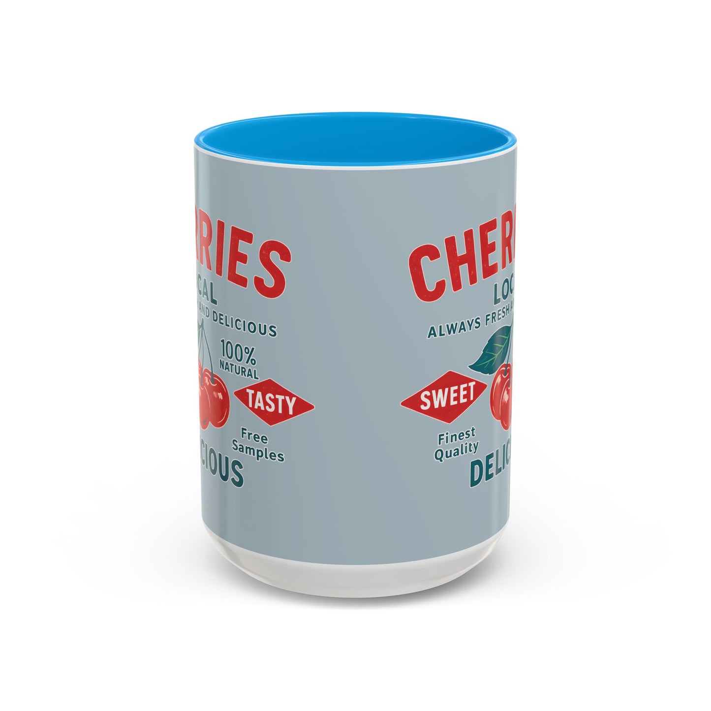 "Delicious Cherries", Colorful Mugs (11oz, 15oz) (Washed Silver-Blue)
