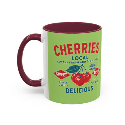 "Delicious Cherries", Colorful Mugs (11oz, 15oz) (Orchard Lime)
