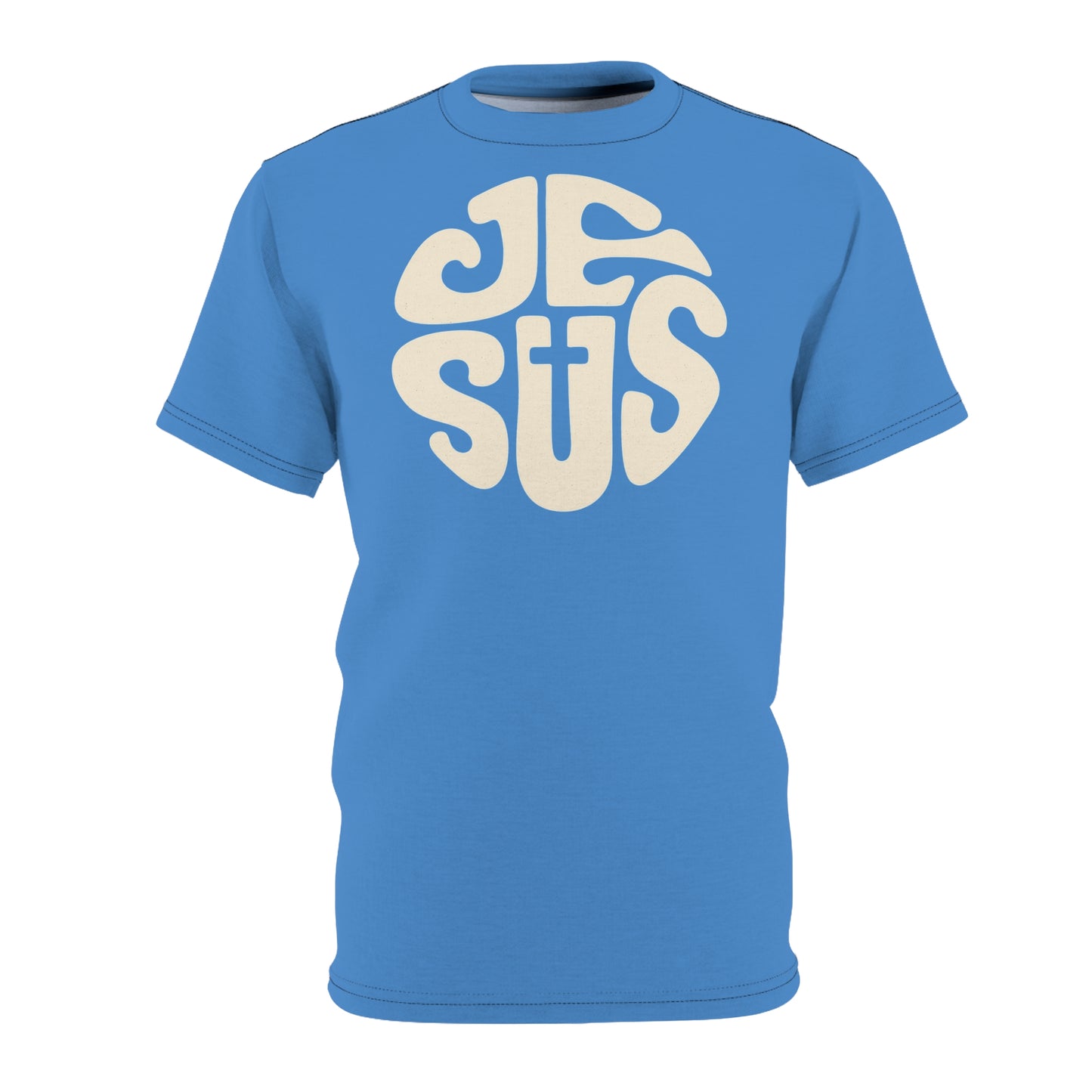 "Retro Jesus", Unisex T-shirt (Pop Cyan-Atlantic)