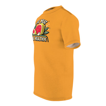 "Eat Meat & Be Healthy", Unisex T-shirt (Deep Saffron)