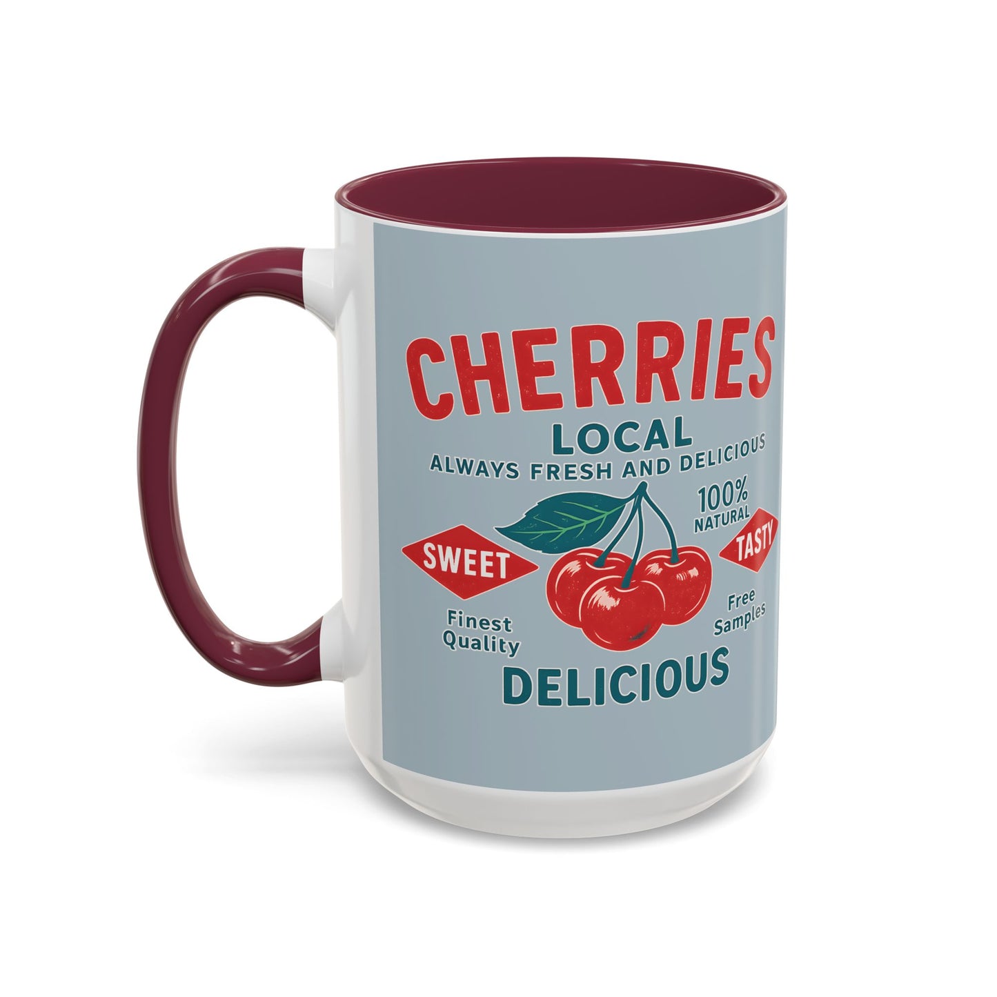 "Delicious Cherries", Colorful Mugs (11oz, 15oz) (Washed Silver-Blue)