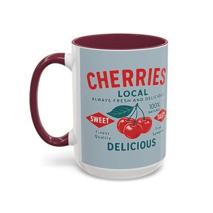 "Delicious Cherries", Colorful Mugs (11oz, 15oz) (Washed Silver-Blue)