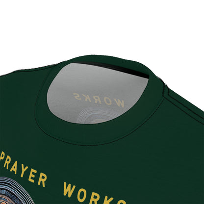 "Prayer Works – Gaelic Christian", Wearable Fine Art Unisex T-shirt (Deep Grove Green)
