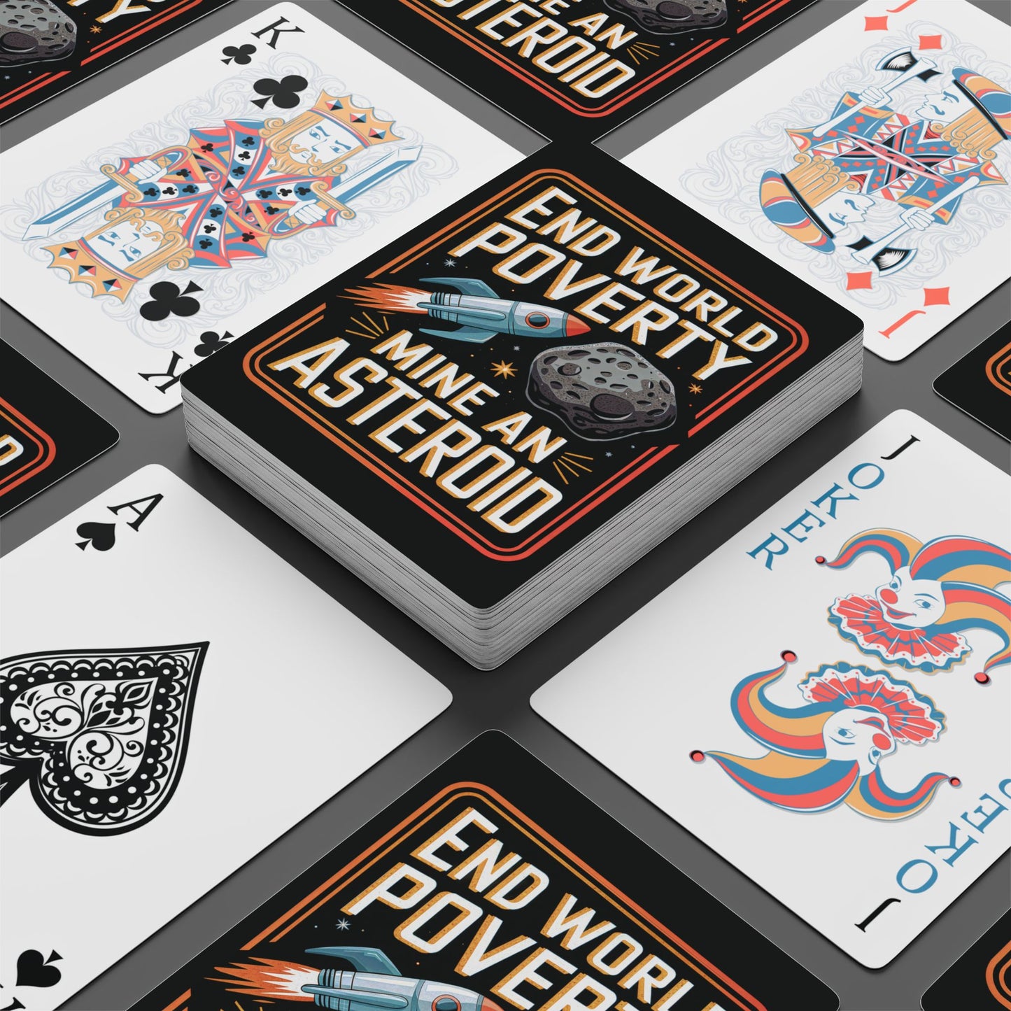 "End World Poverty", Retro Playing Cards (Void Black)
