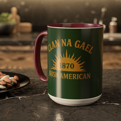 "Clan na Gael - Irish American", Colorful Mugs (11oz, 15oz) (Brithemain Green)