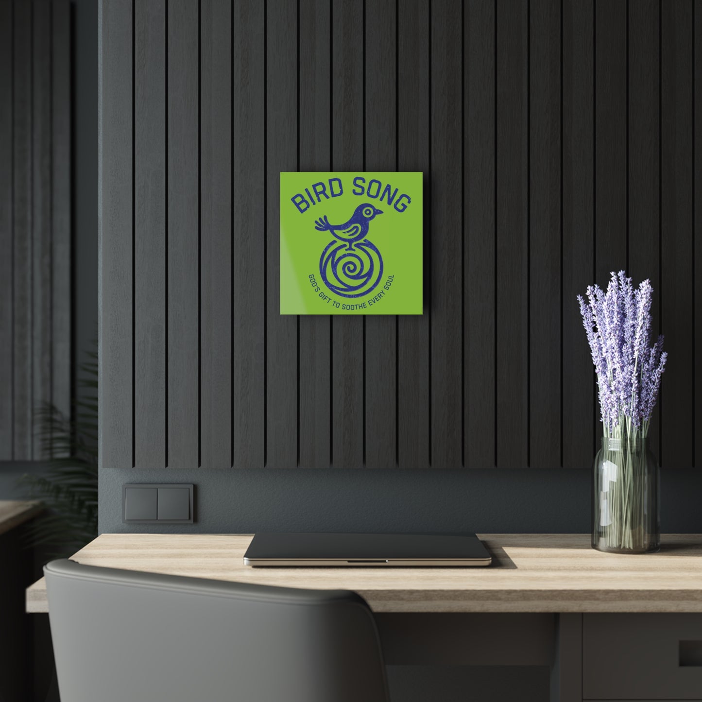 "Bird Song", Christian Acrylic Wall Prints (French Cleat Hanging) (Chartreuse Green)