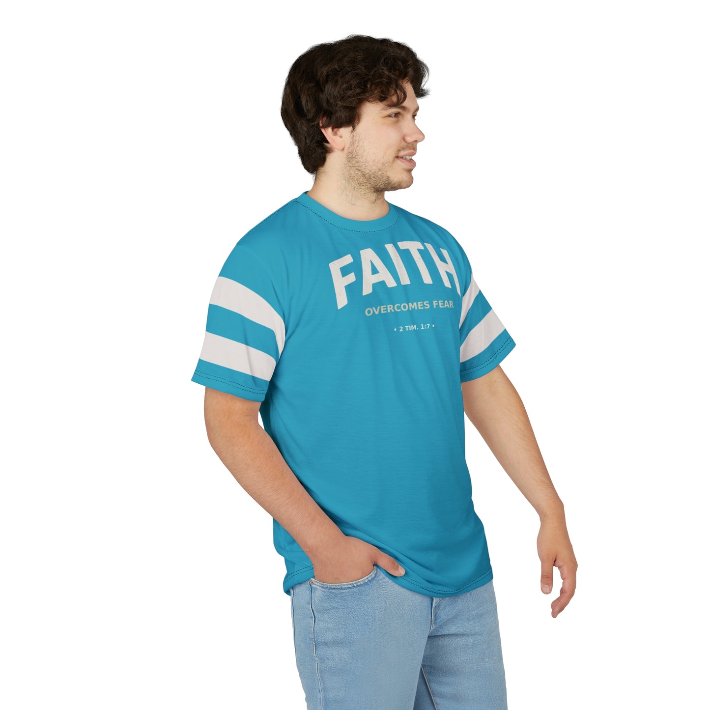 "Faith Overcomes Fear", Unisex Tee (Minoan Blue)