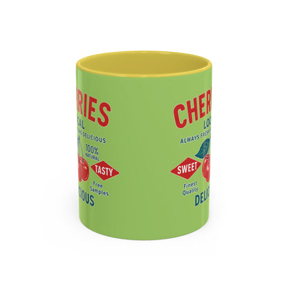 "Delicious Cherries", Colorful Mugs (11oz, 15oz) (Orchard Lime)