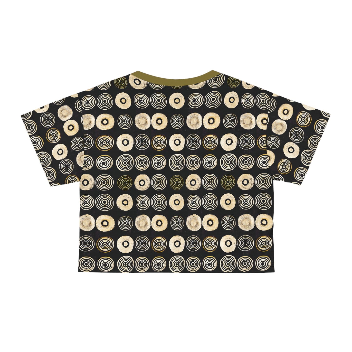 "Punk Polka", Wearable Pattern Art Crop Tee (Soft Fig Green Collar)