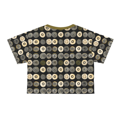 "Punk Polka", Wearable Pattern Art Crop Tee (Soft Fig Green Collar)