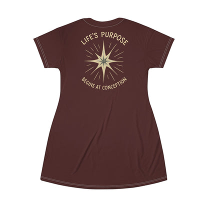 "Life's Purpose Begins at Conception #02", T-Shirt Dress (Marsden 1800)
