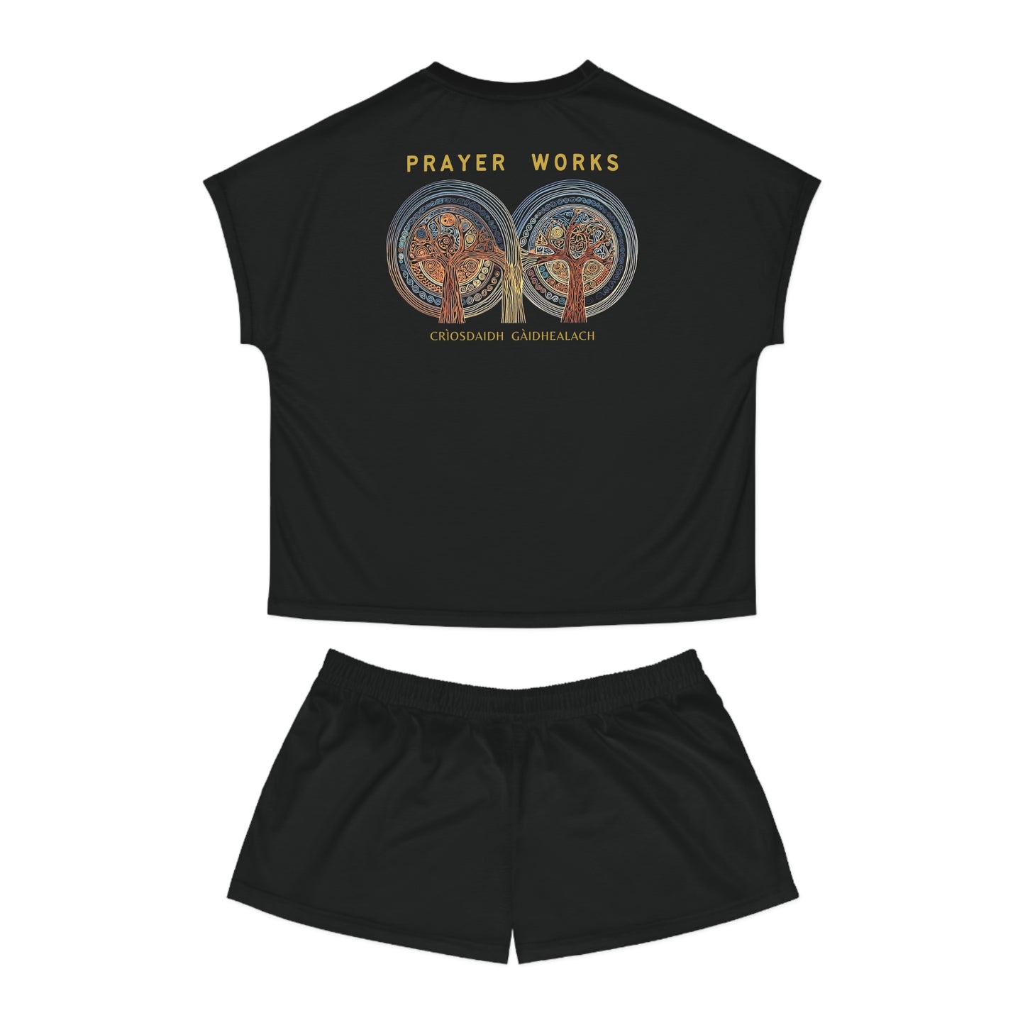 "Prayer Works - Criosdaidh Gàidhealach", Women's Short Pajama Set (White or Black Collar)